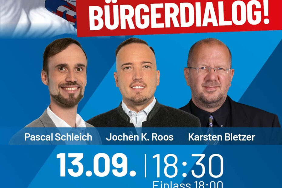Mit hessischen AfD-Abgeordneten im Gespräch: #Einladung zu unserem #Infostand in Groß-Gerau und zum #Bürgerdialog in Riedstadt-Wolfskehlen Die AfD-Landtagsabgeordneten Pascal Schleich, Jochen K. Roos und Karsten Bletzer laden am Samstag, 13. September 2025 zu einem Infostand in Groß-Gerau und zu einem Bürgerdialog nach Riedstadt-Wolfskehlen ein. An unserem Infostand können Interessierte mit den Abgeordneten der AfD-Landtagsfraktion ins Gespräch kommen und sich aus erster Hand über die hessische Landespolitik informieren. Beim Bürgerdialog werden unsere Abgeordneten von ihrer Arbeit im Hessischen Landtag berichten und sich den Fragen und Anliegen der Bürger stellen. ------------------------------------------------ Adresse Infostand: Samstag, 13. September 2025, Darmstädter Straße / gegenüber „Der Bäckerladen“, 64521 Groß-Gerau, von 10:00 Uhr bis 14:00 Uhr Adresse Bürgerdialog: Samstag, 13. September 2025, Bürgerhaus, Albert-Schweitzer-Straße 4-6, 64560 Riedstadt-Wolfskehlen, Einlass ab 18:00 Uhr / Beginn 18:30 Uhr Unsere Abgeordneten vor Ort: Pascal Schleich „Politik gestalten im Interesse der Bürger, das ist unsere Aufgabe“ Sprecher für Kirchenpolitik Sprecher für Jugendpolitik https://afd-fraktion-hessen.de/pascal-schleich/ Jochen K. Roos „Wir sind das Sprachrohr derjenigen, welche jahrelang nicht gehört wurden!“ Sprecher für Kunst Sprecher für Verwaltungsreform https://afd-fraktion-hessen.de/jochen-k-roos/ Karsten Bletzer „Die AfD kämpft für Demokratie und Meinungsfreiheit“ Stellv. Sprecher für Heimatvertriebene Stellv. Sprecher für Digitalpolitik https://afd-fraktion-hessen.de/karsten-bletzer/ Wir freuen uns auf Ihren Besuch.